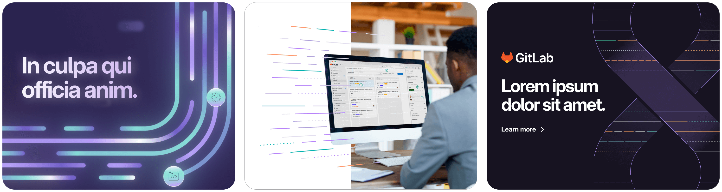 Three visual examples of code lines