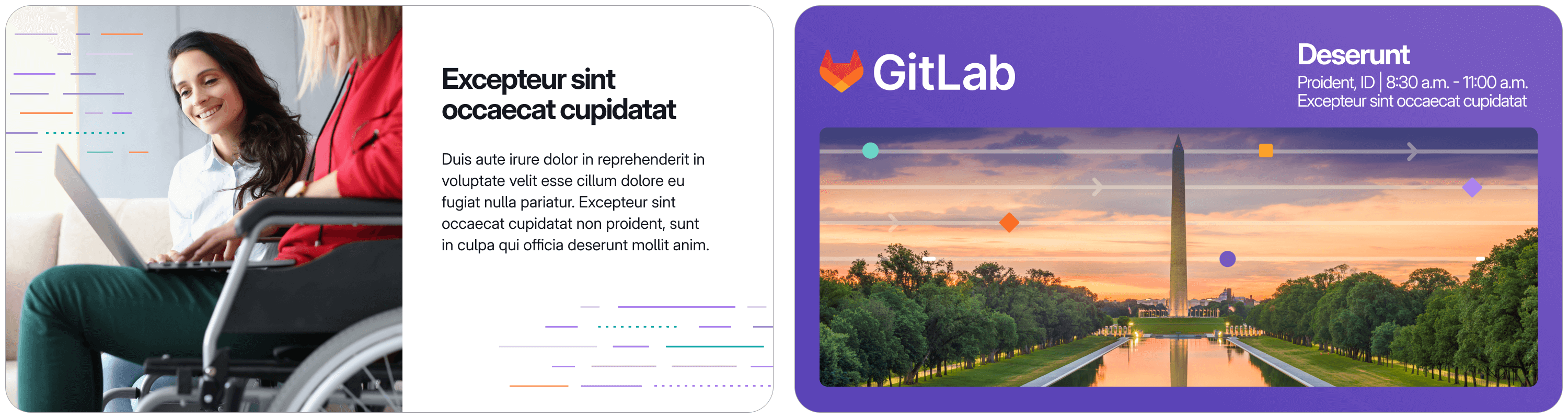 Two examples of photos with graphic overlays