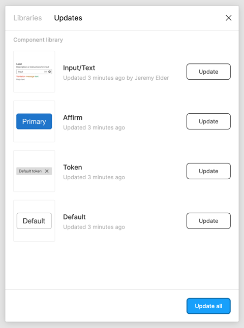 Component updates modal